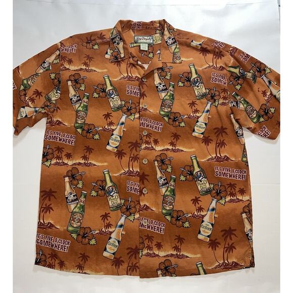 Big Dogs Shirt Size L Orange Floral Hawaiian It's 5 O'clock Somewhere 100% Silk - Picture 1 of 16